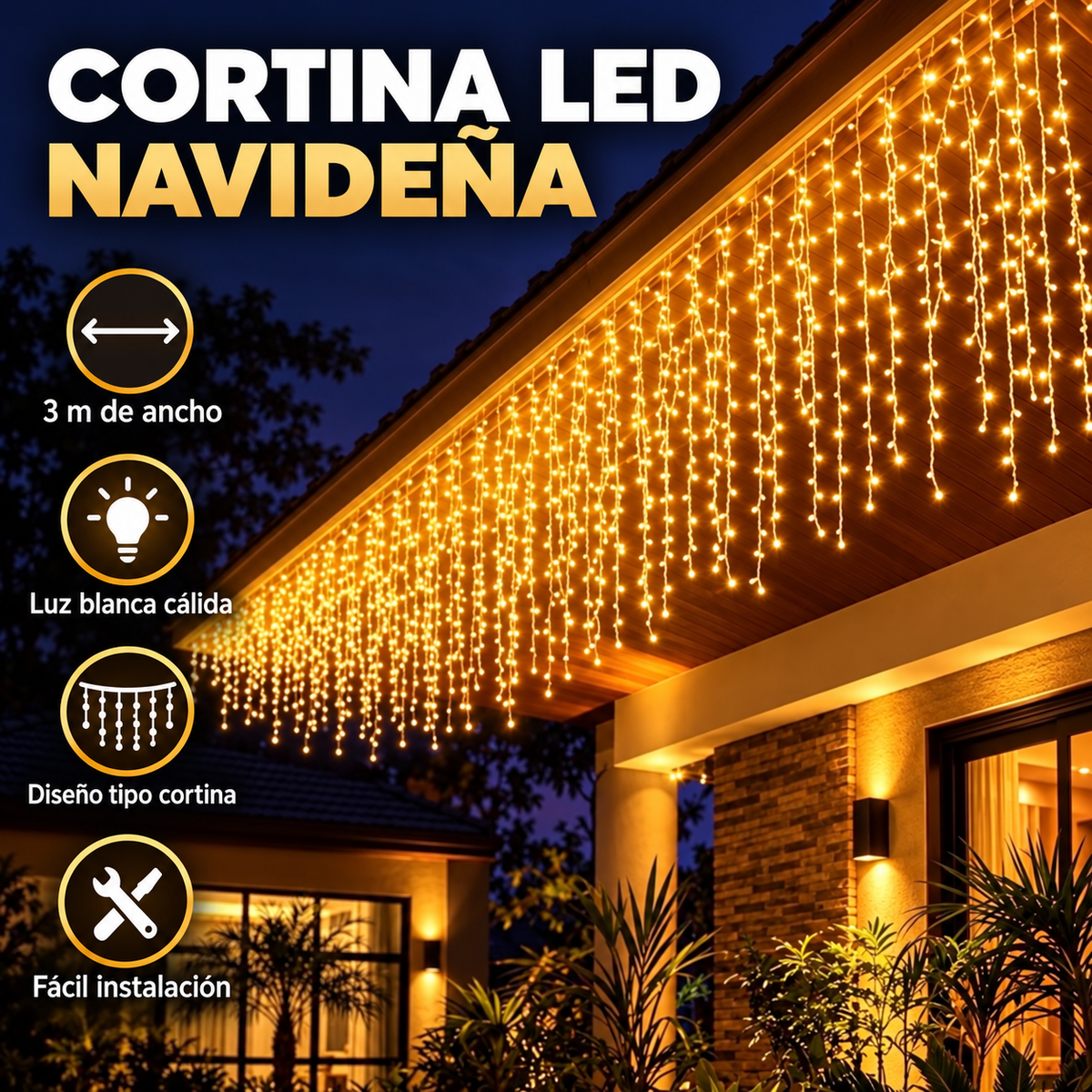 Instalación Luces Led Navidad Cortina 3m Blanca
