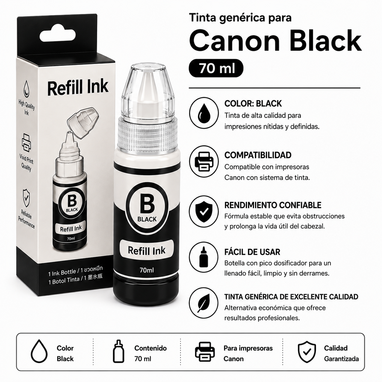 Tinta generica para Canon negra 70 ml