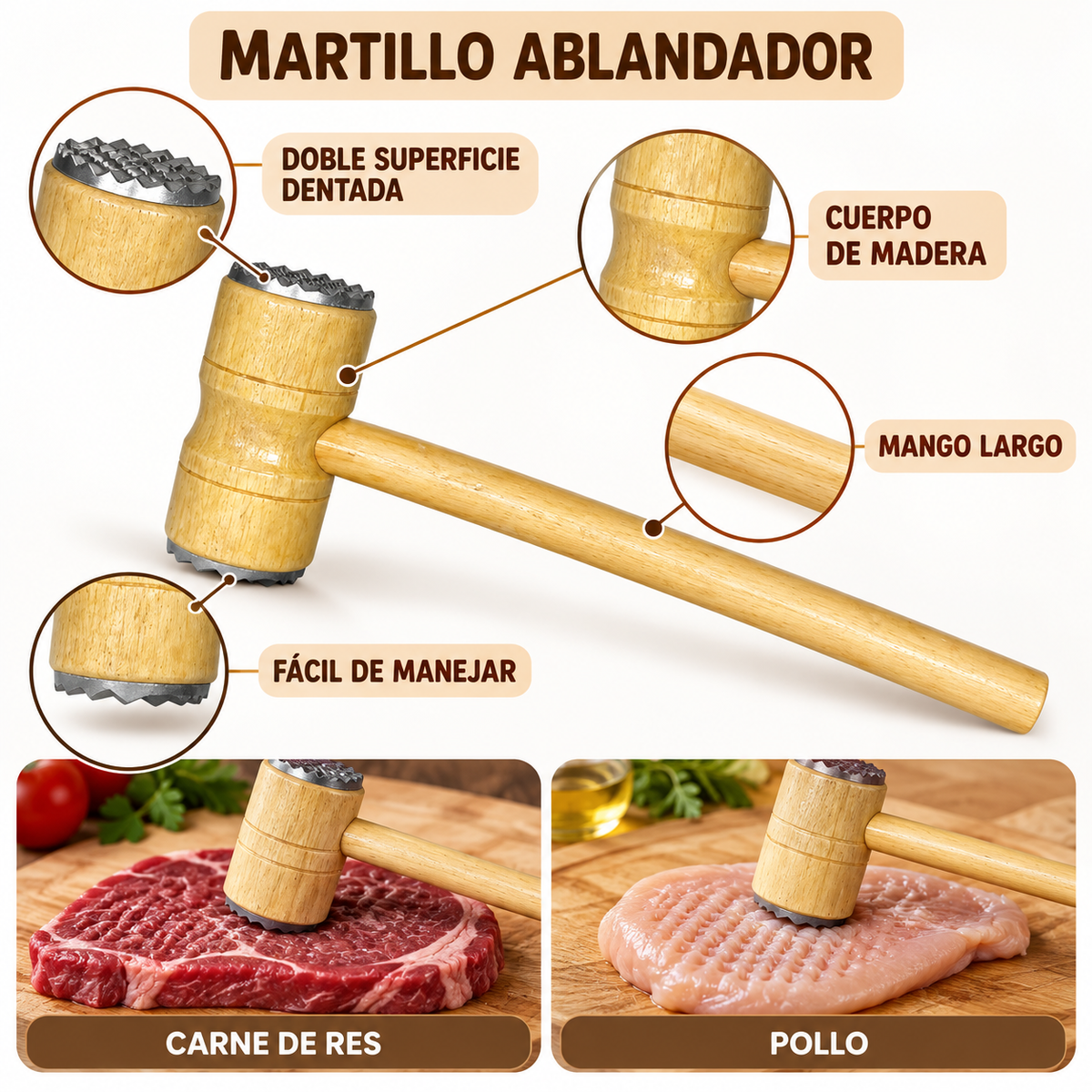 Martillo de Cocina Ablandador de Carne