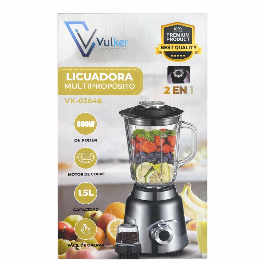 Licuadora 2 en 1 Multipropósito con Picatodo 1.5L Volker