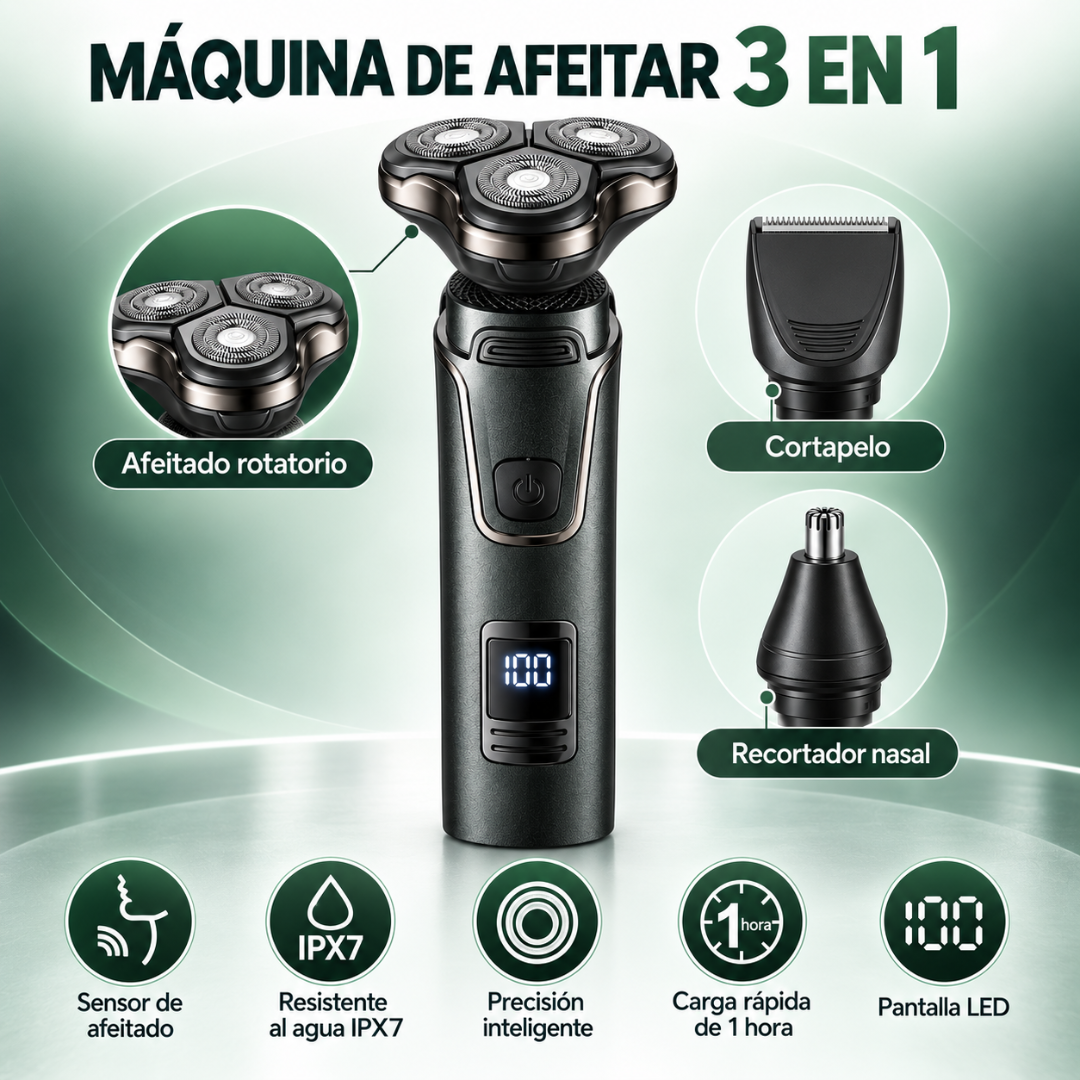 Máquina de afeitar patillera 3 en 1 para hombre eléctrica