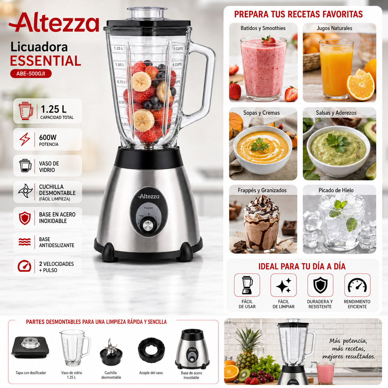 LICUADORA ALTEZA VASO VIDRIO 600W