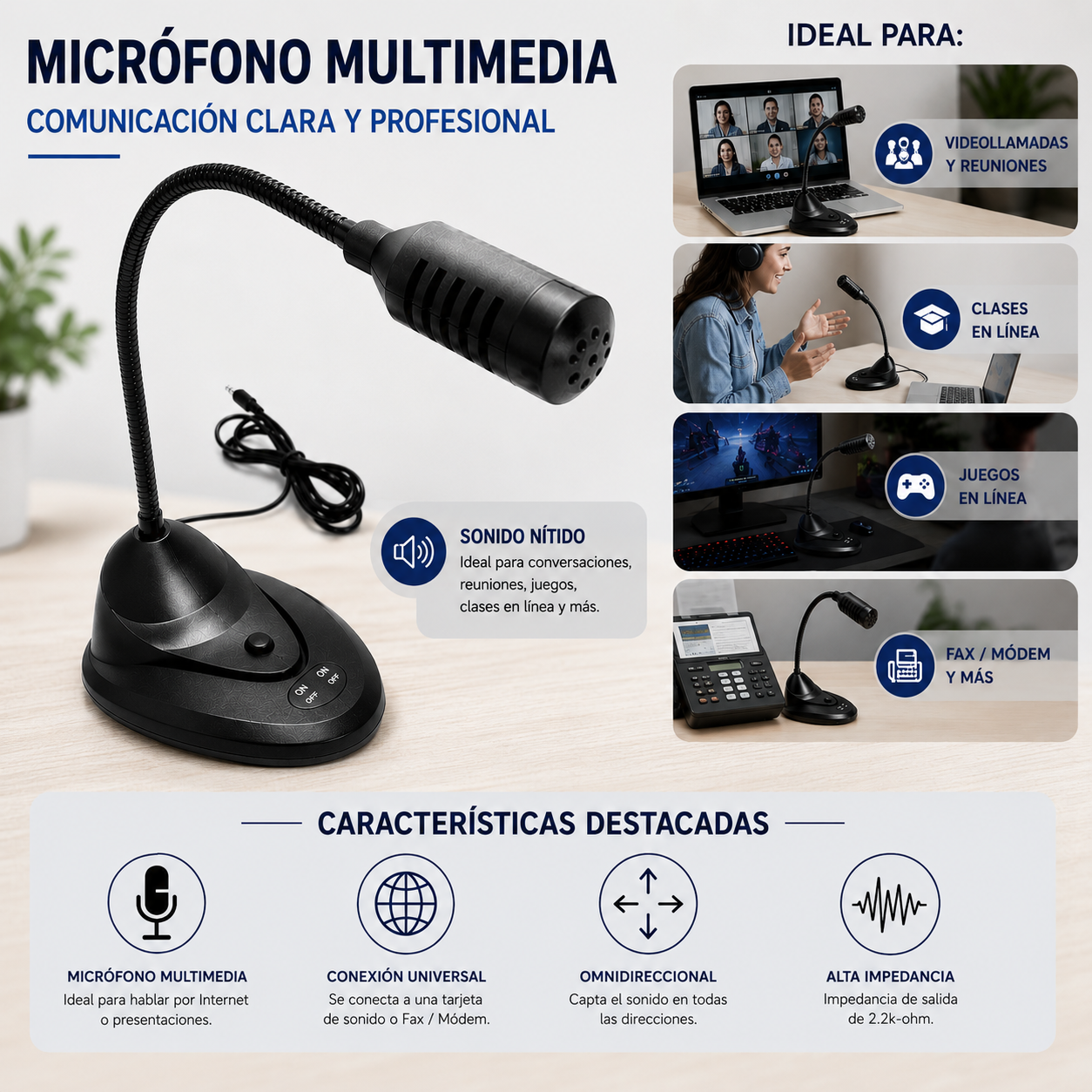 Micrófono de Mesa Alámbrico Ominidireccional