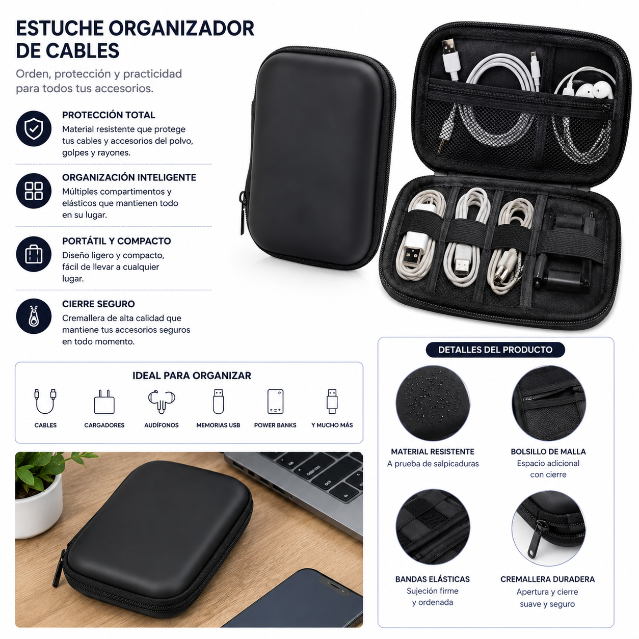 Estuche Almacenamiento Organizador de Cables