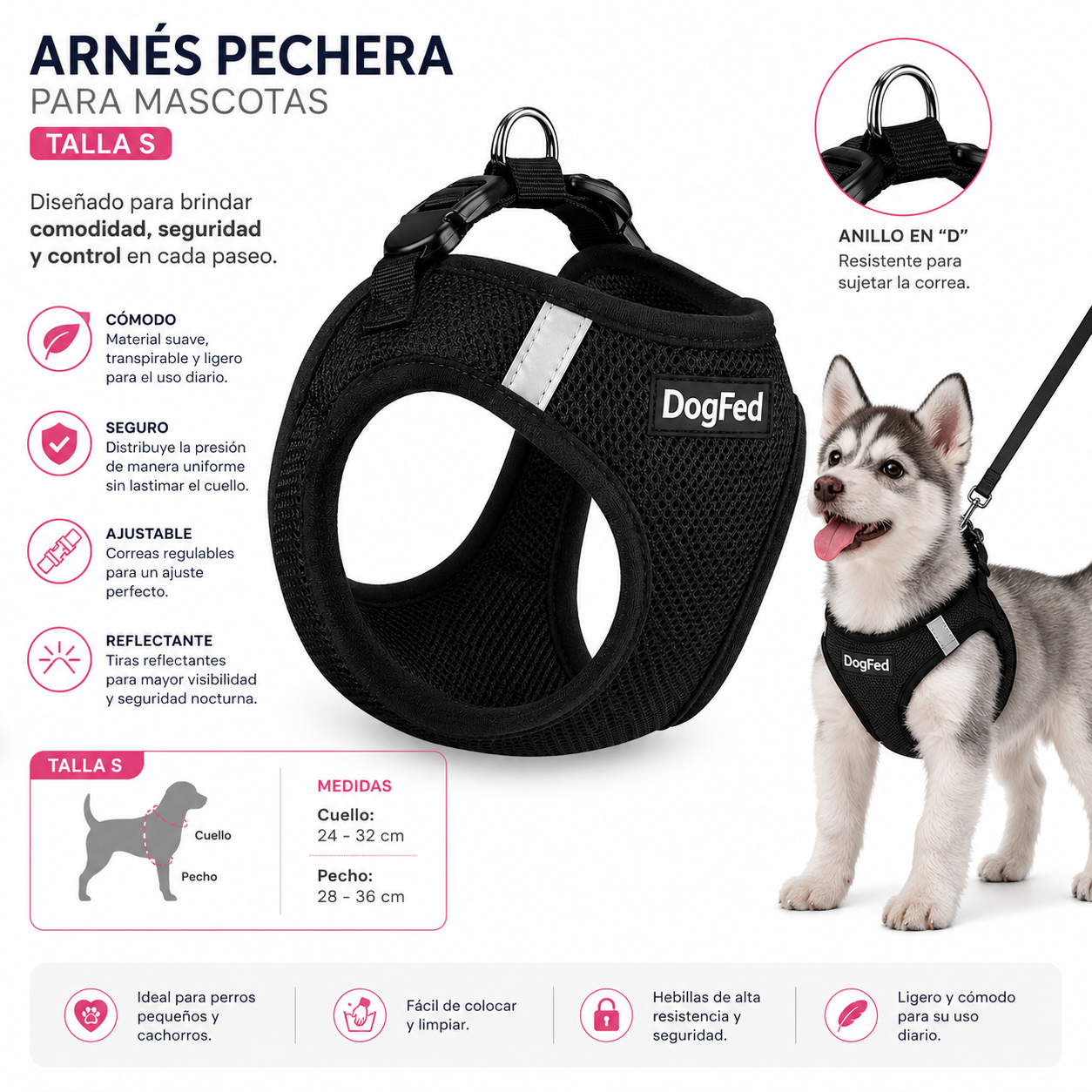 Collar Arnes Mascotas Pechera Talla S