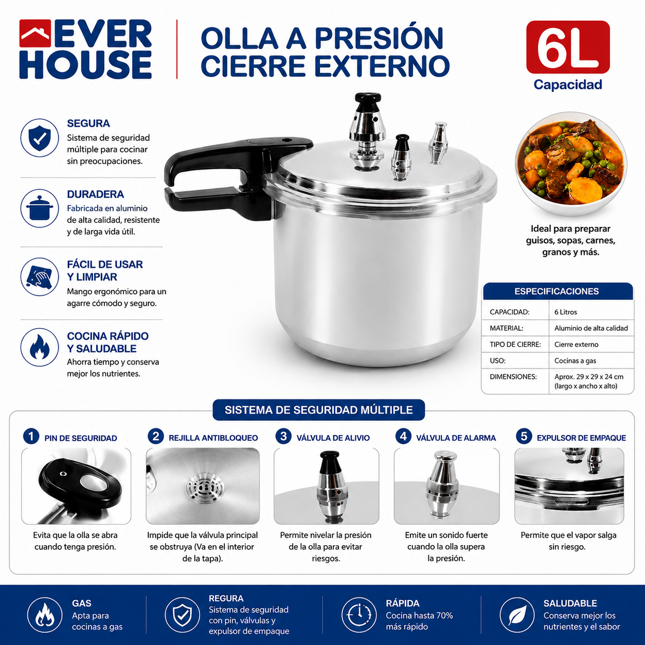 OLLA PRESION EVERHOUSE 6L Cierre externo