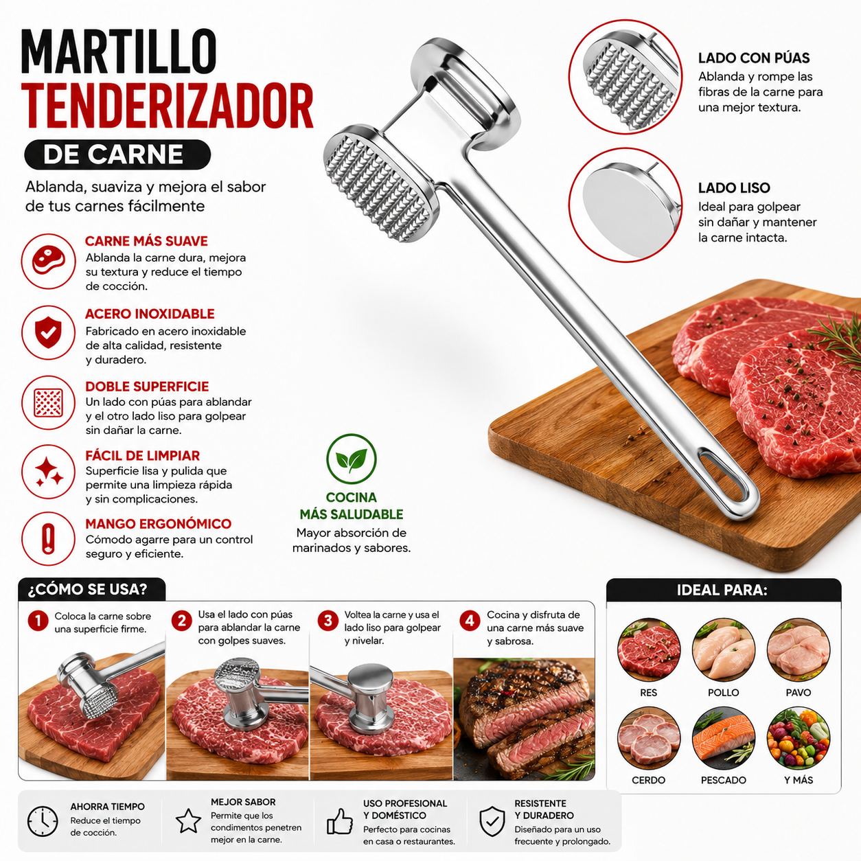 Ablandador de carne Martillo Mazo de Cocina