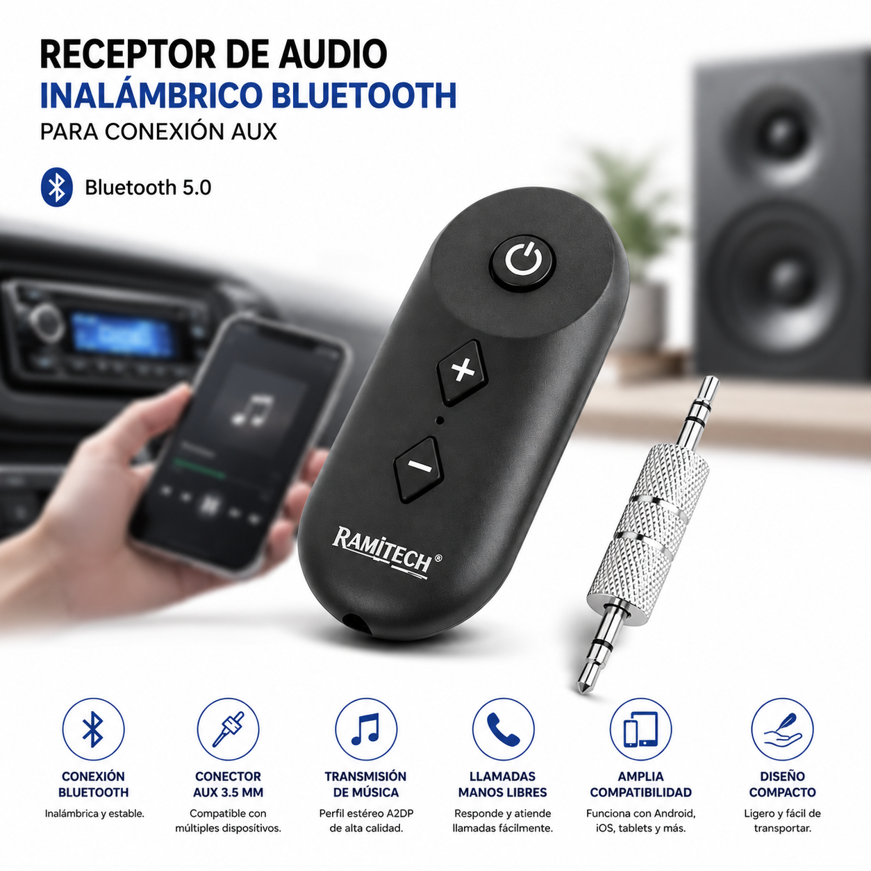 Receptor de Audio Bluetooth Recargable