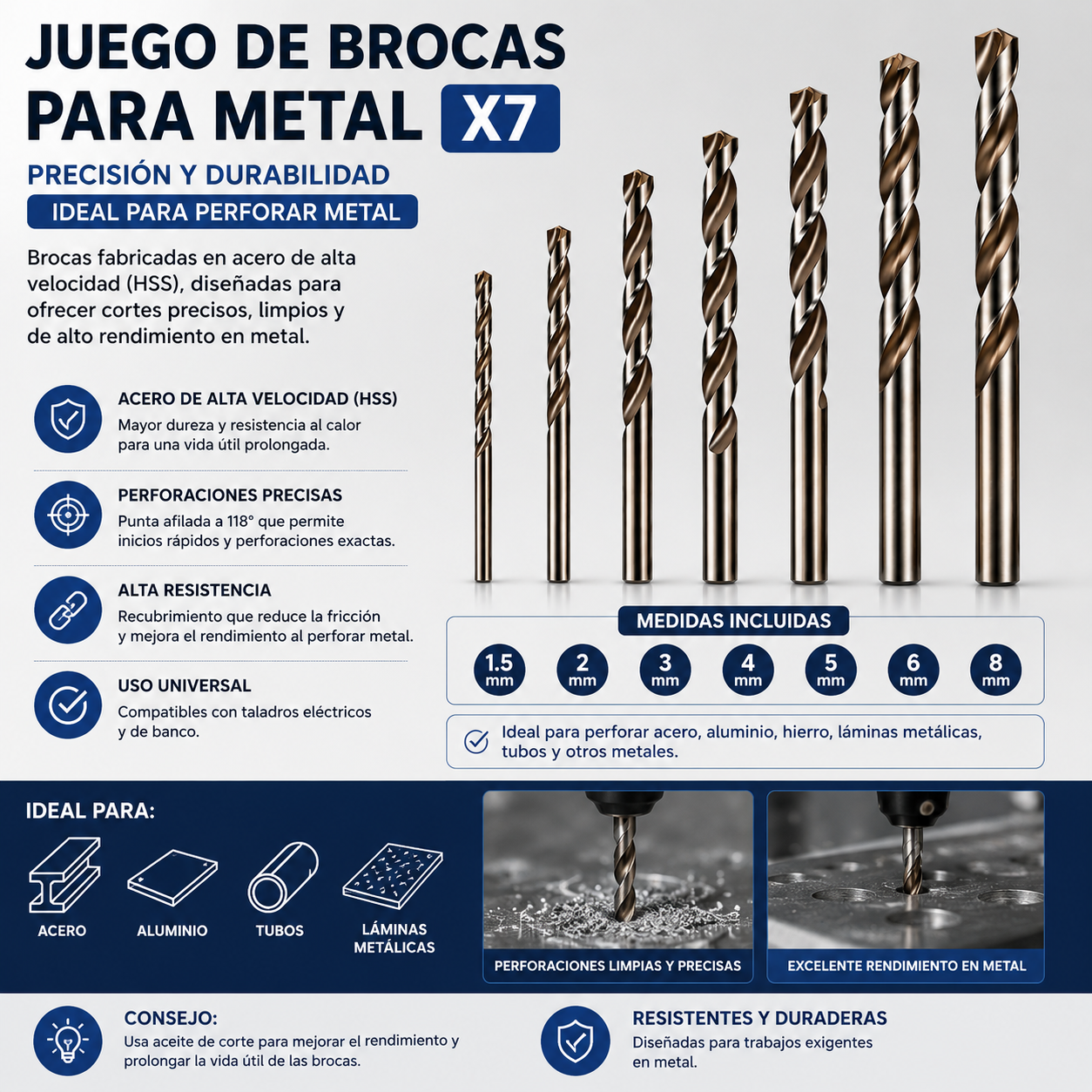 Juego de brocas de metal x7