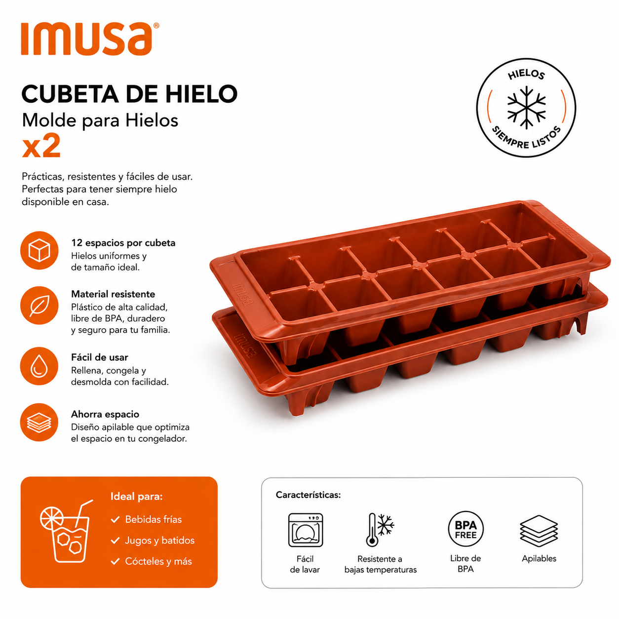 Cubeta de Hielo Molde para Hielos Hielera Imusa x2