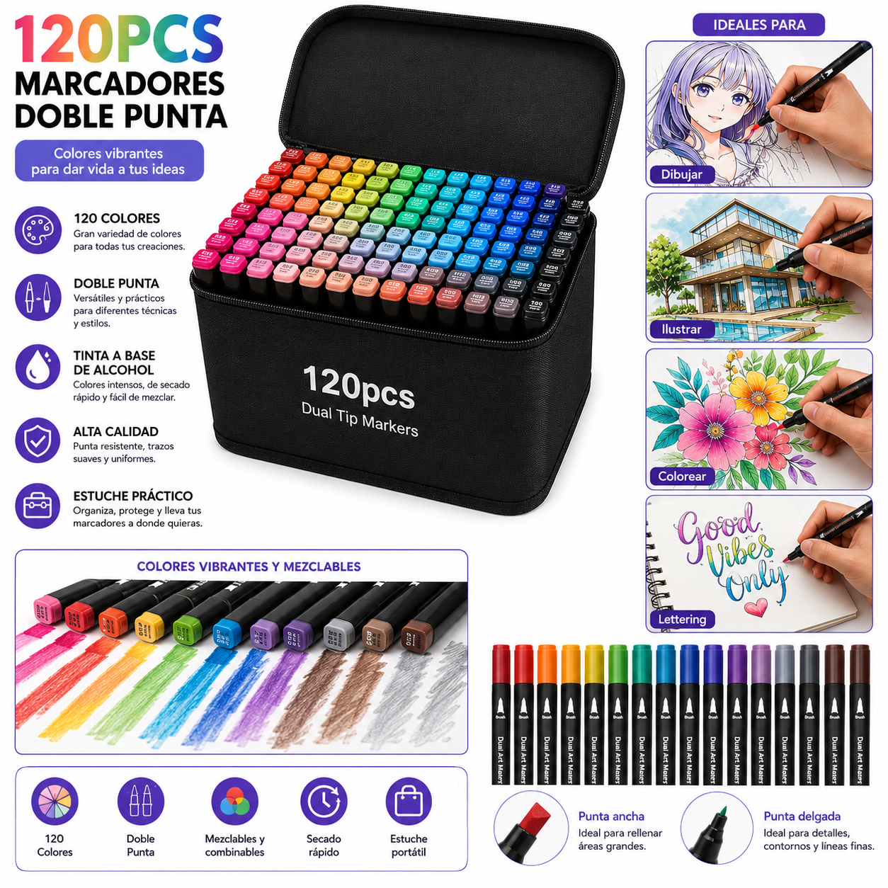 Marcadores Doble Punta 120 pcs