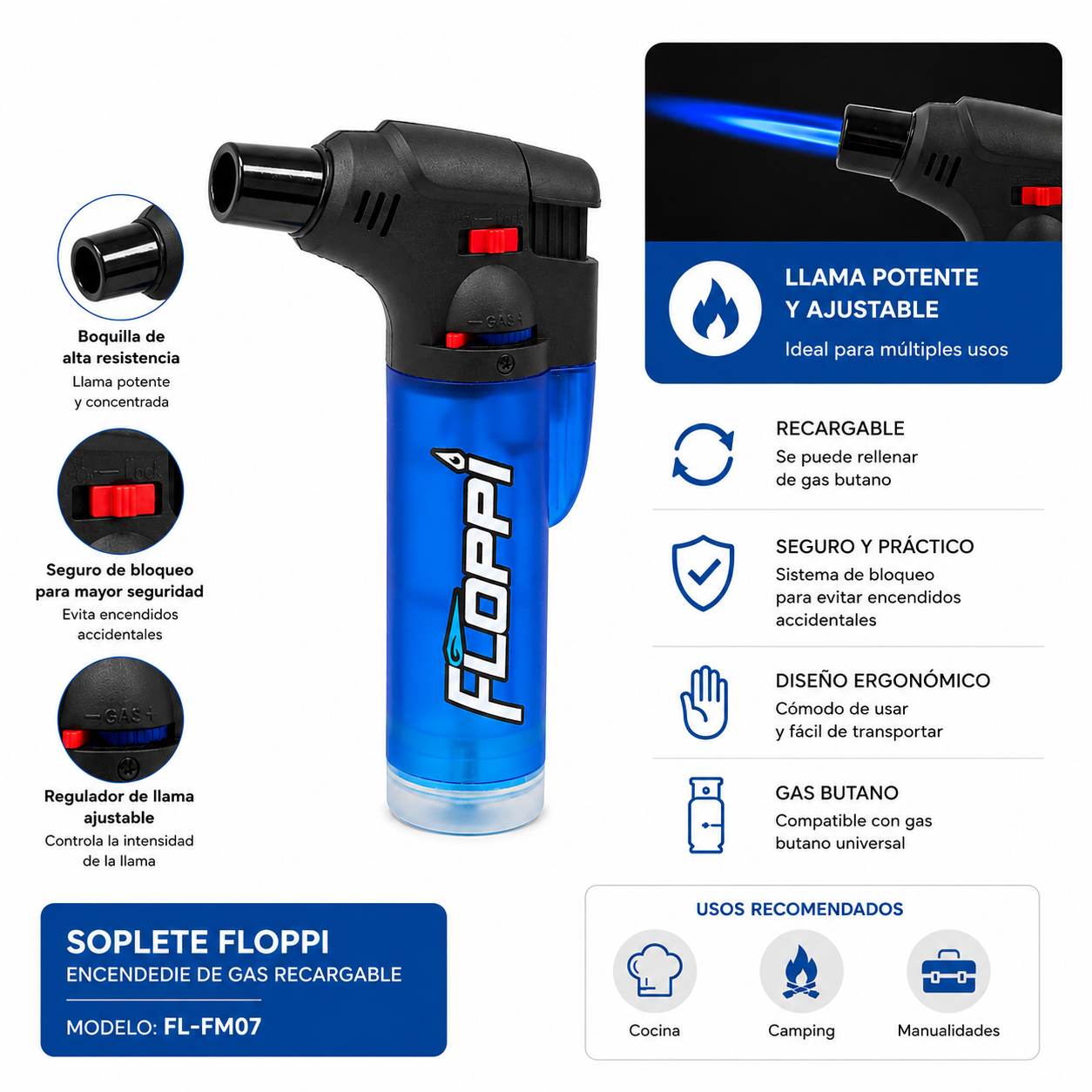 Soplete Floppi Encendedie de Gas Recargable Mediano Fl-Fm07