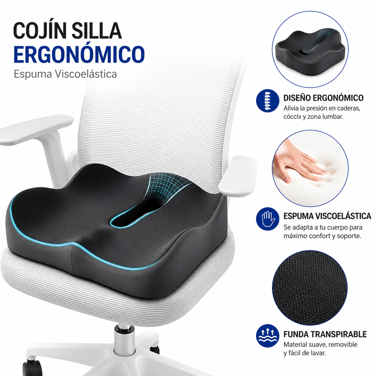 Cojin Silla Ergonómico Espuma Viscoelástica