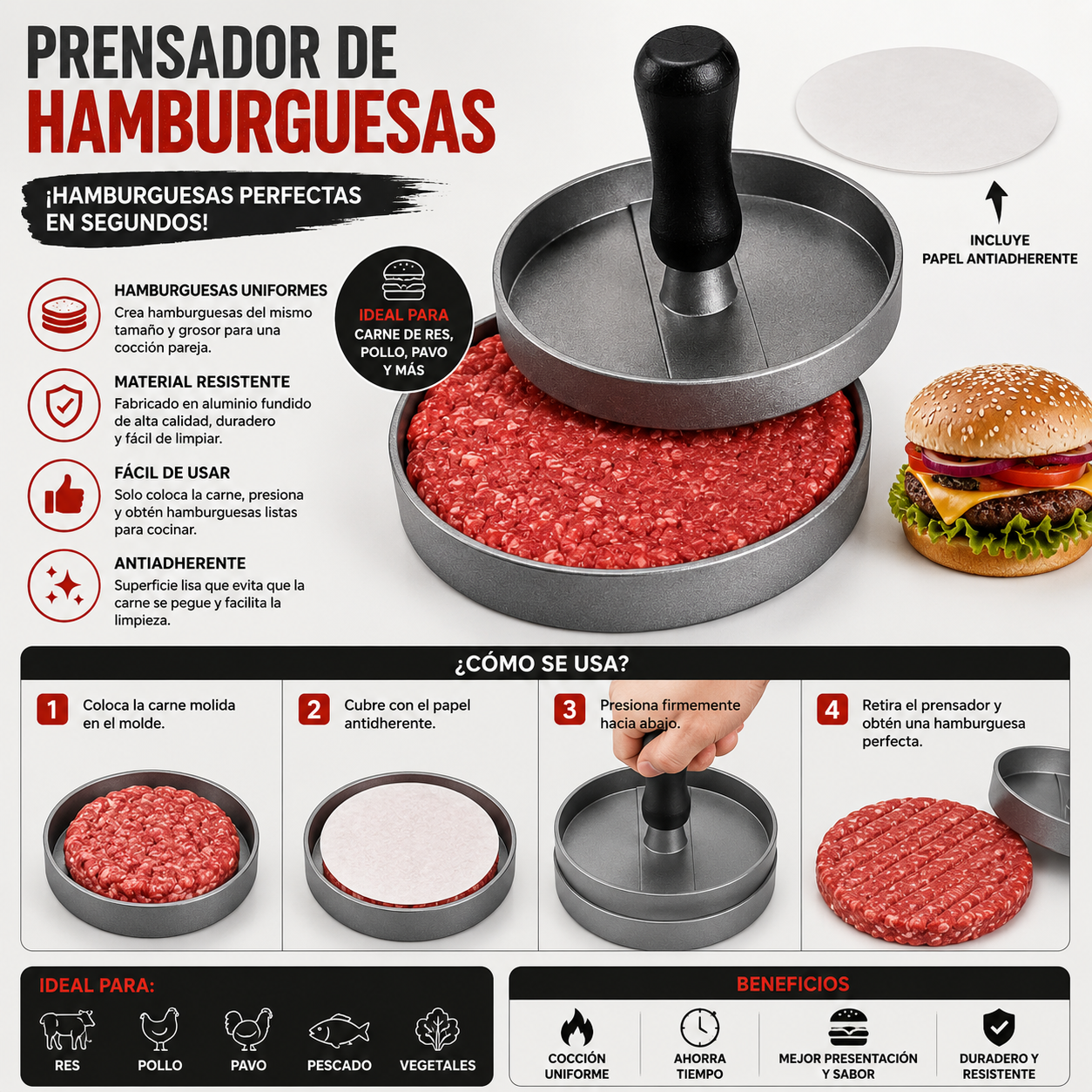 Molde Prensador Hamburguesa