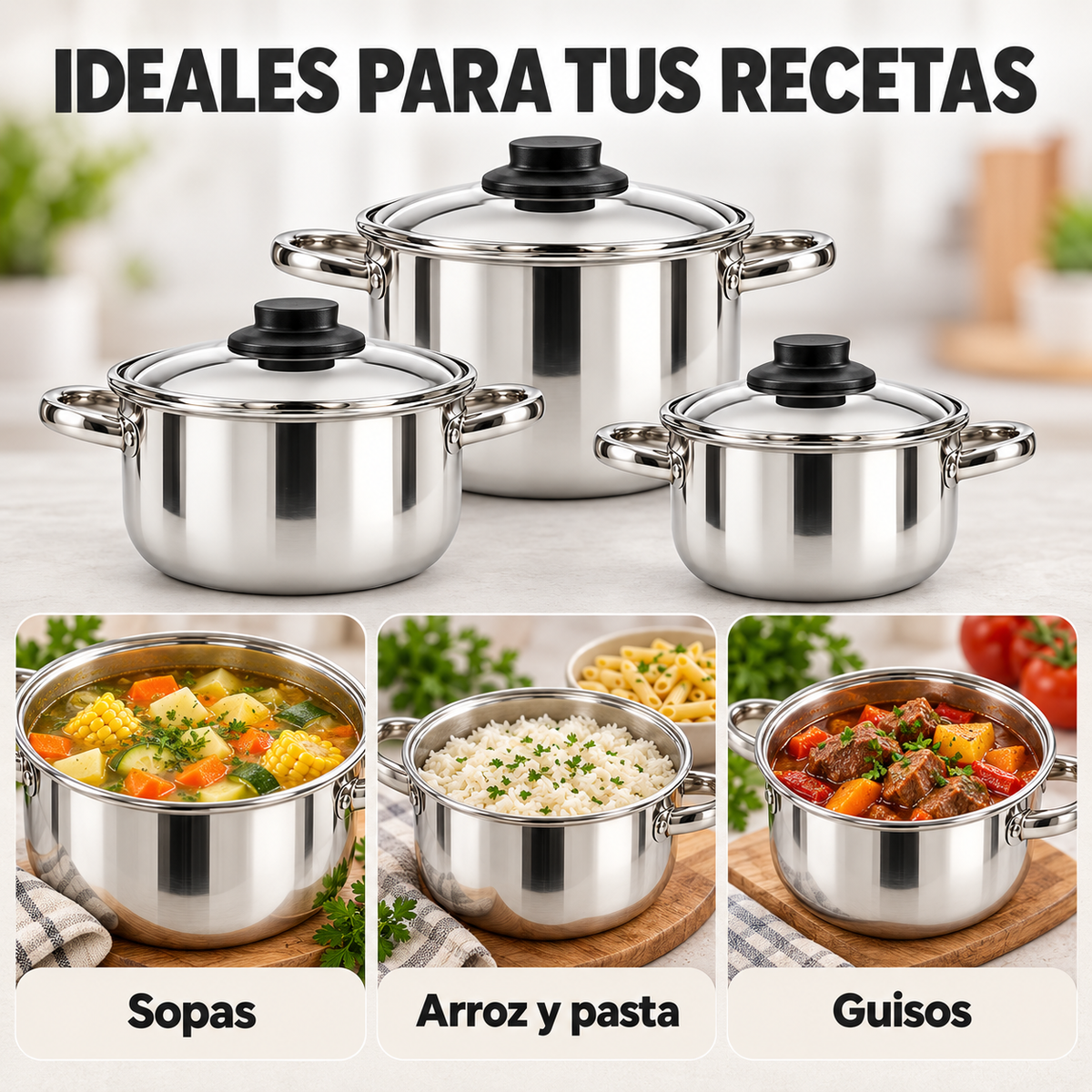 Juego de Ollas con Tapa Acero Inoxidable Premium Dkasa