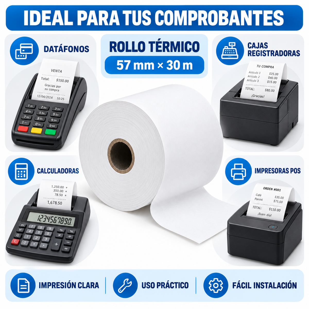 Rollo Papel Térmico 57mm x 30m