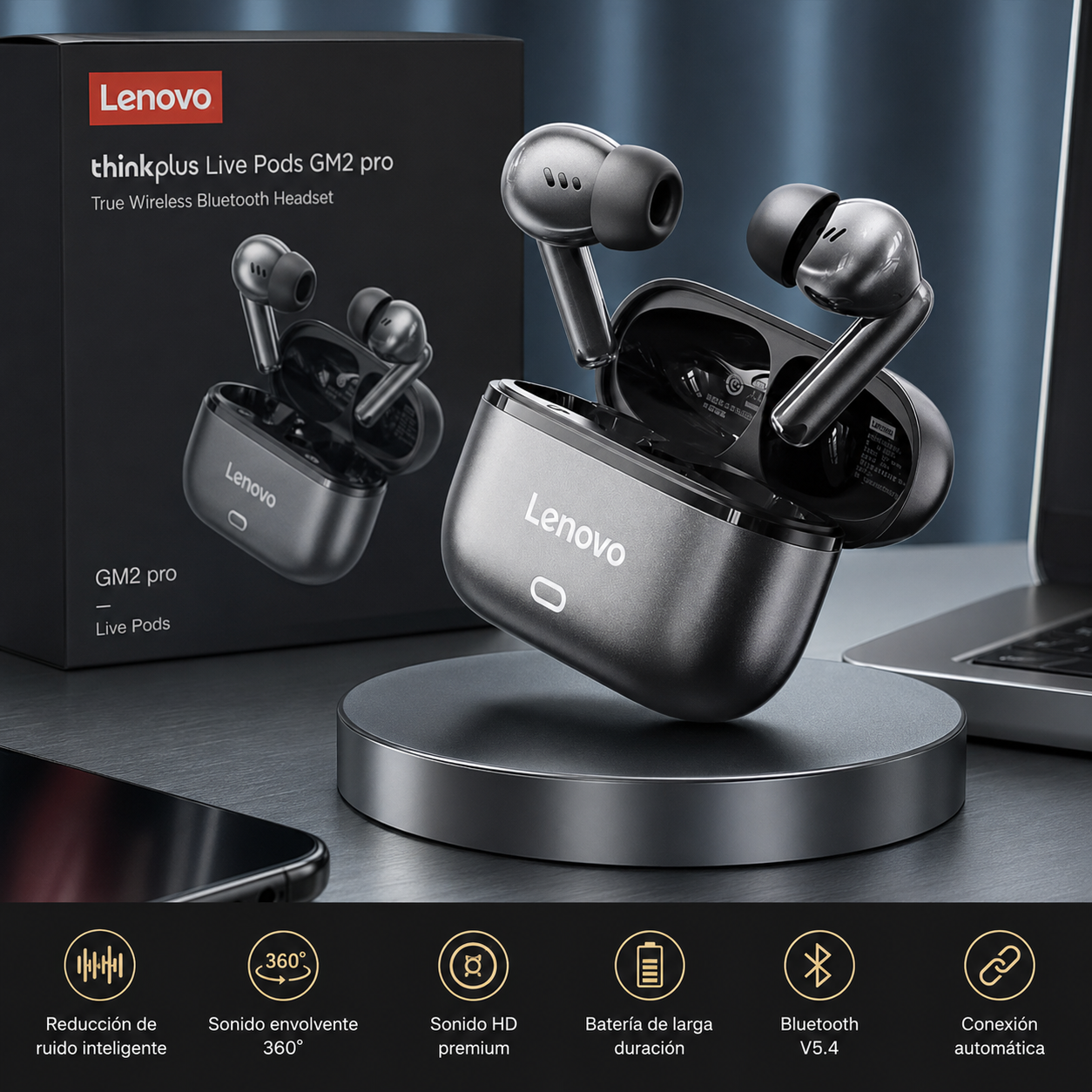 Audífonos Lenovo Inalámbricos Bluetooth Versión Premium