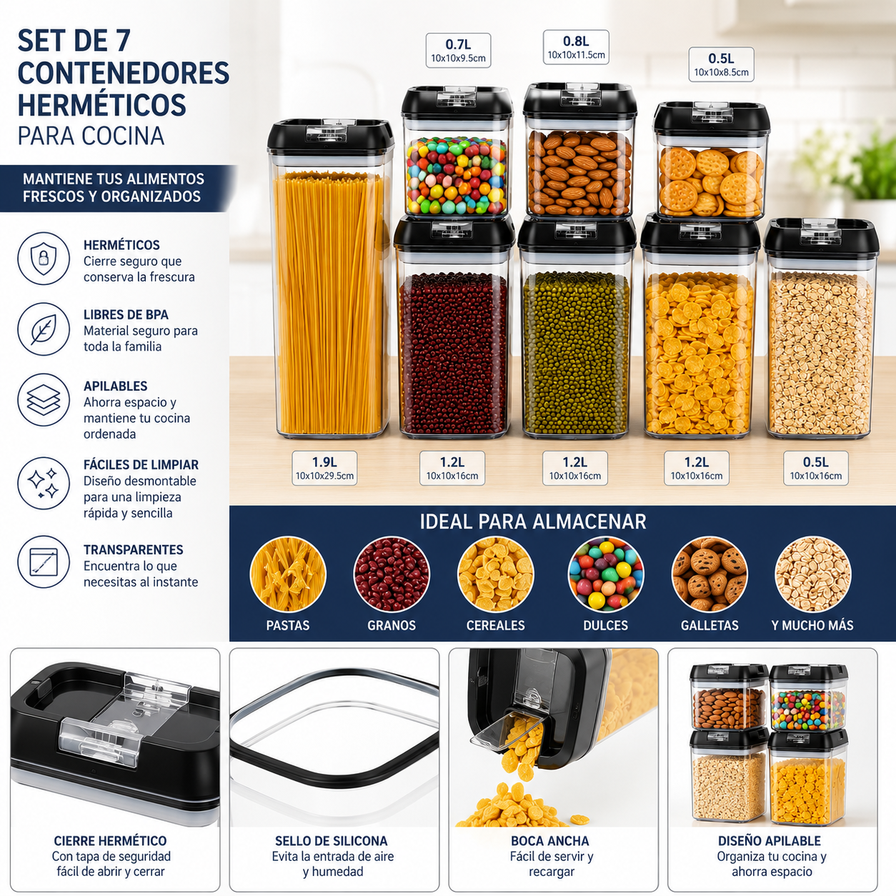 Set de Contenedores Herméticos Para Cocina x7