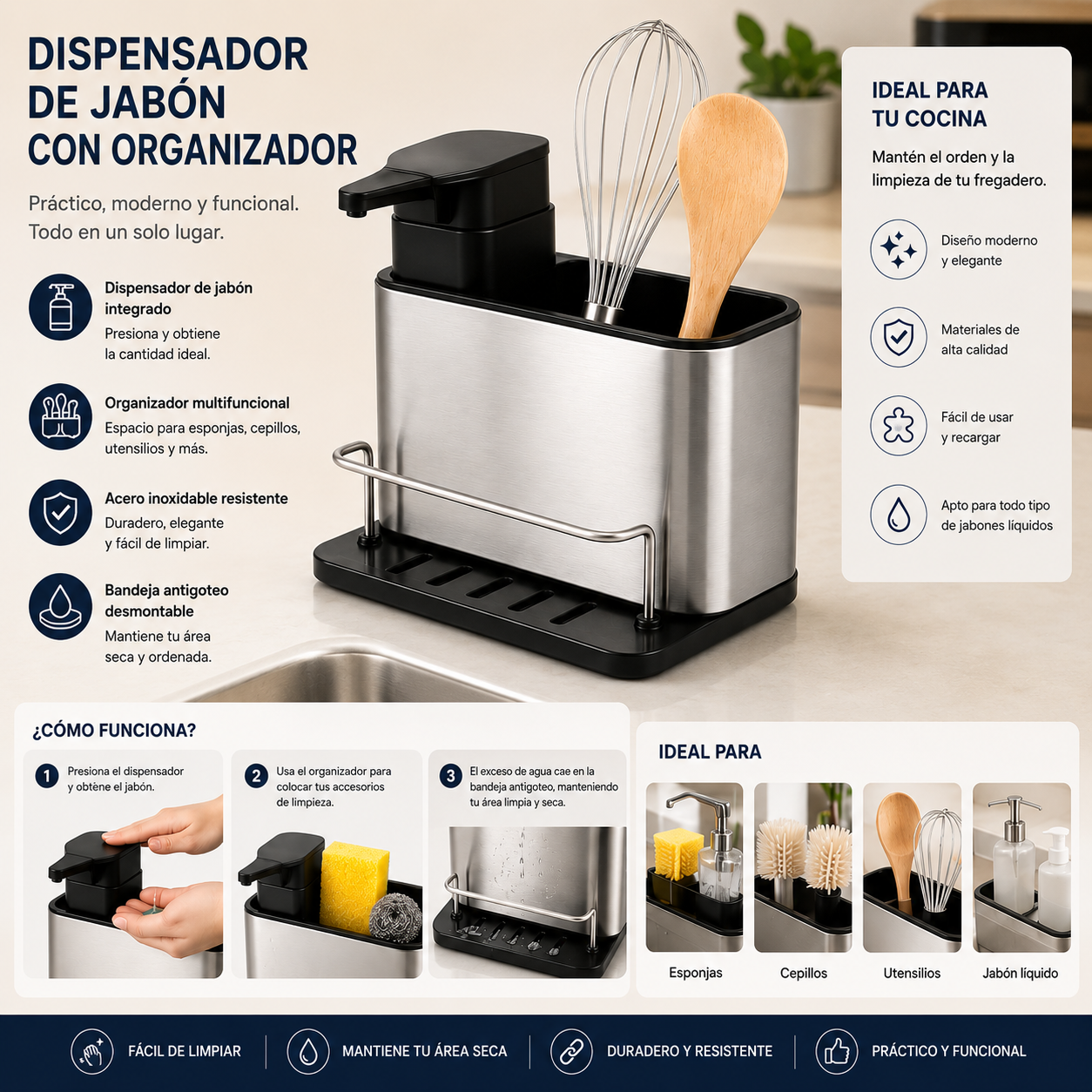 Dispensador de jabón con Organizador