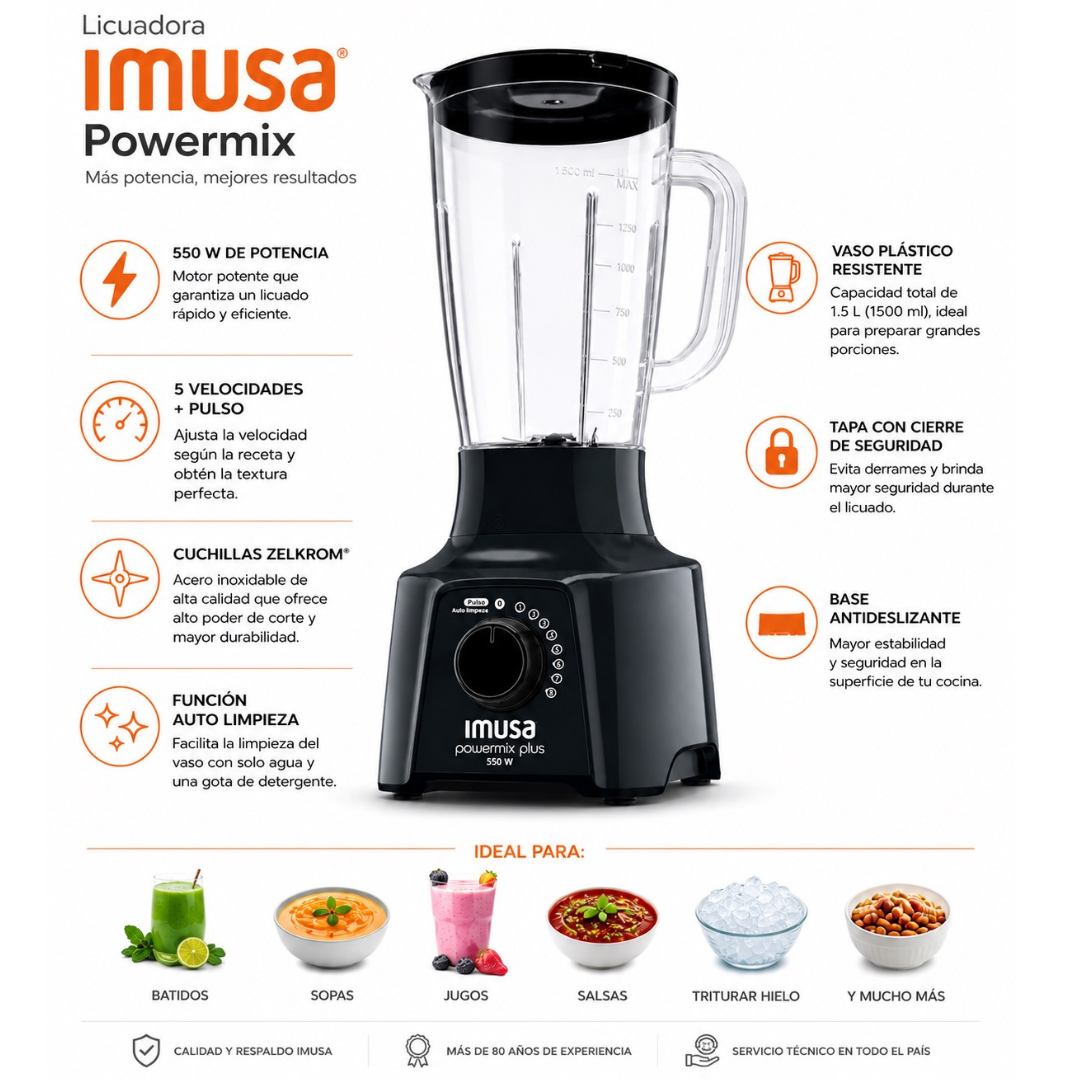Licuadora Imusa Powermix Glass 5 Velocidades