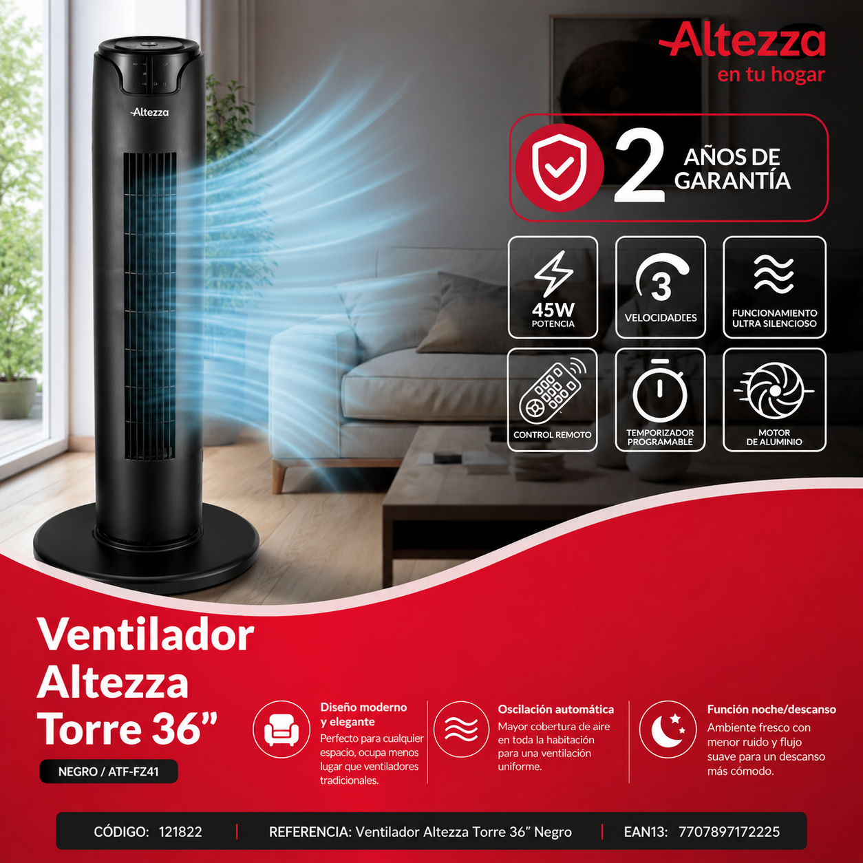 Ventilador de Torre Altezza con Control
