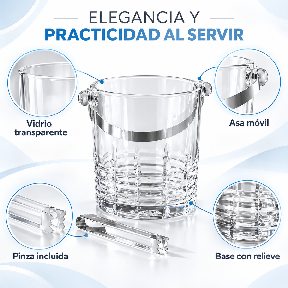 Hielera de Vidrio con Cogedera
