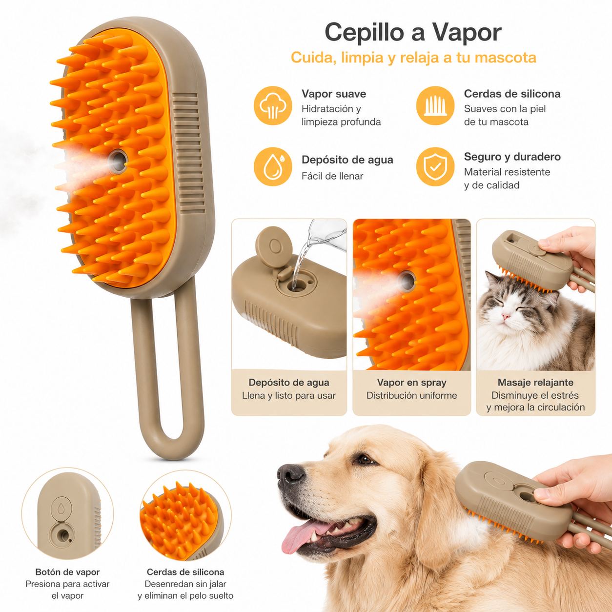 Cepillo Mascota Vaporizador Peine a Vapor