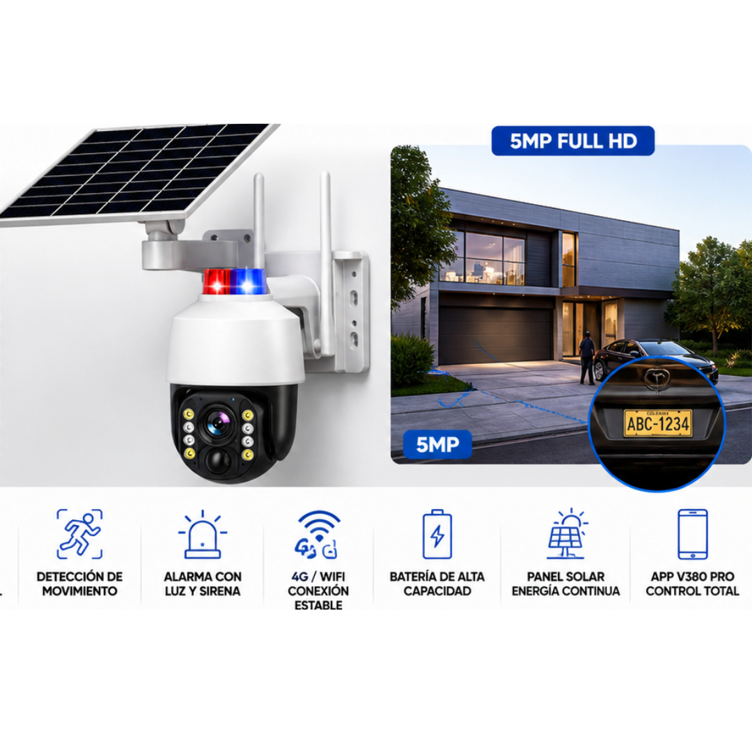 Cámara Panel Solar Full HD Exterior con Alarma