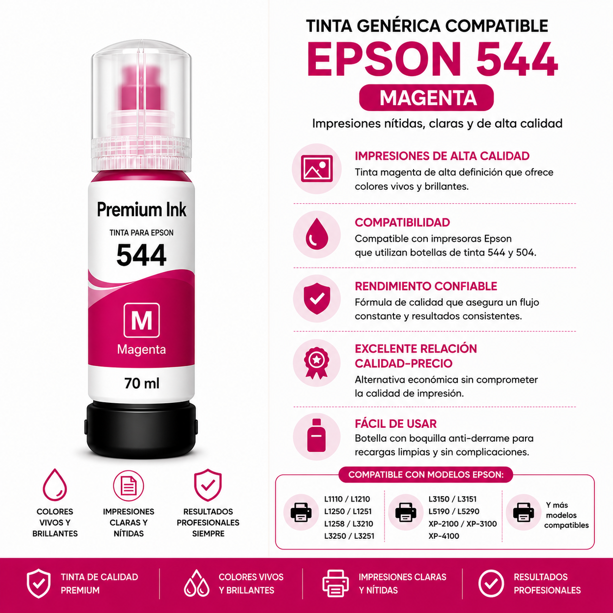 Tinta generica compatible con Epson 544-504 Magenta 70 ml