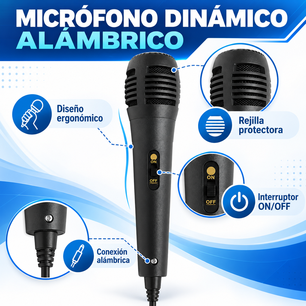 Micrófono Alámbrico Dinámico Ergonómico