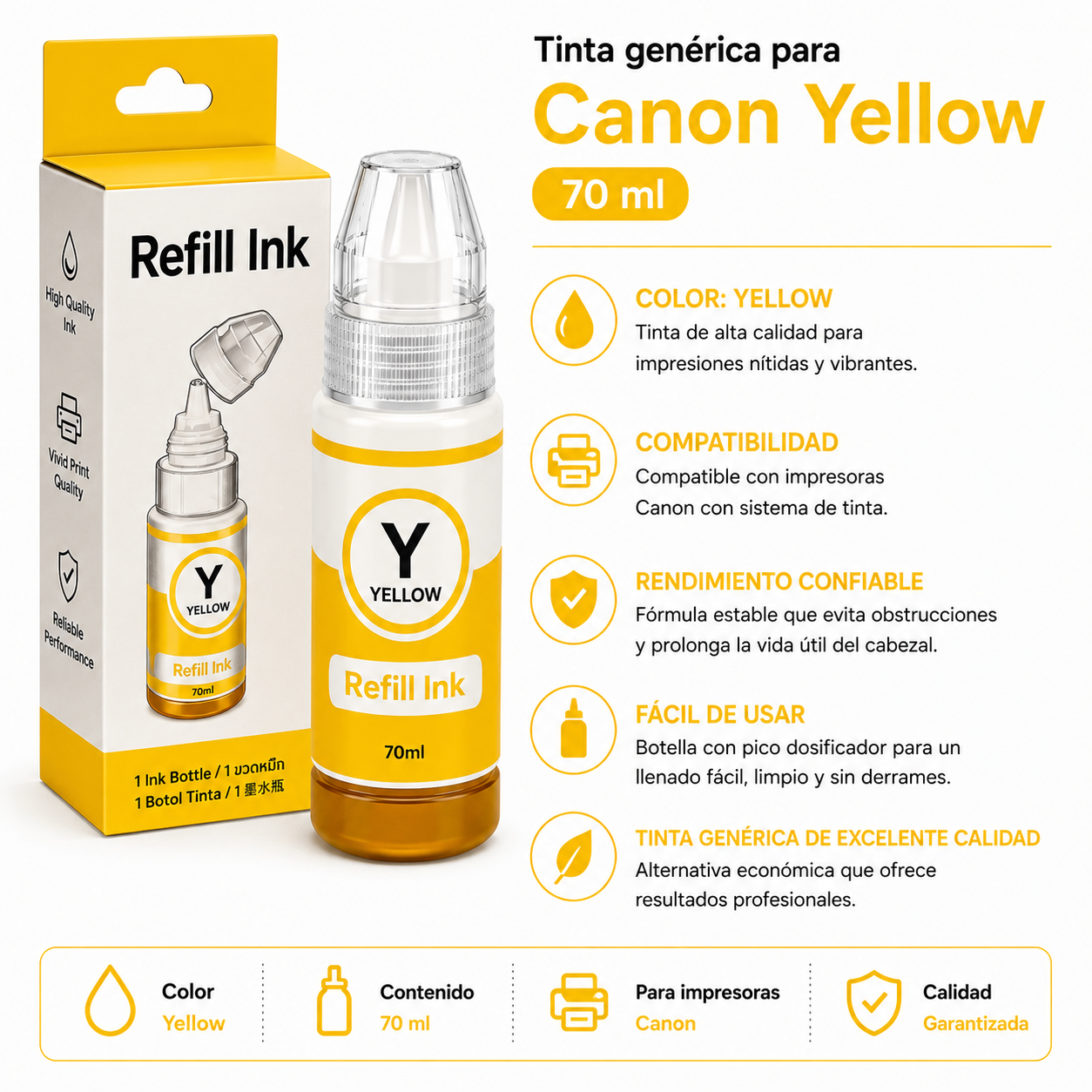 Tinta generica para Canon amarilla 70 ml