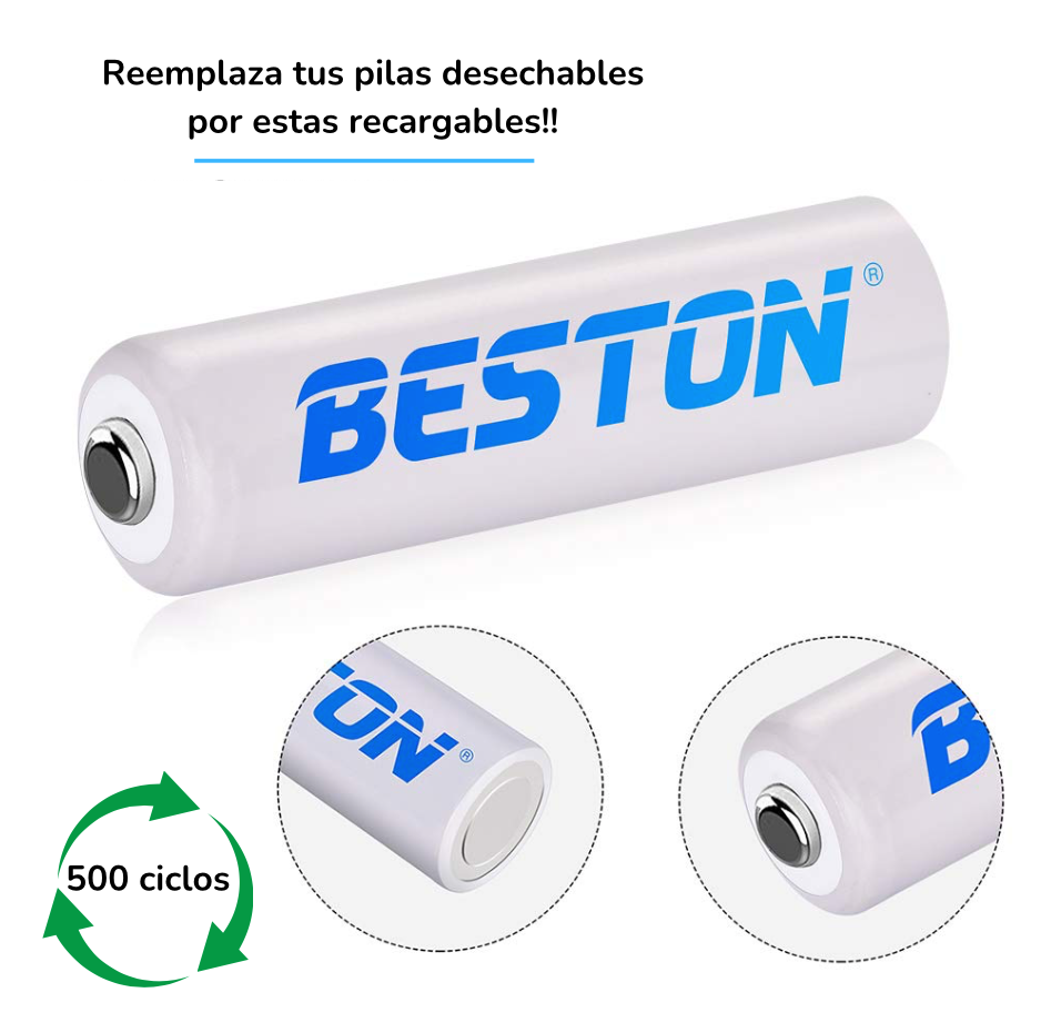 Beston AA Rechargeable Batteries x2 2500mah
