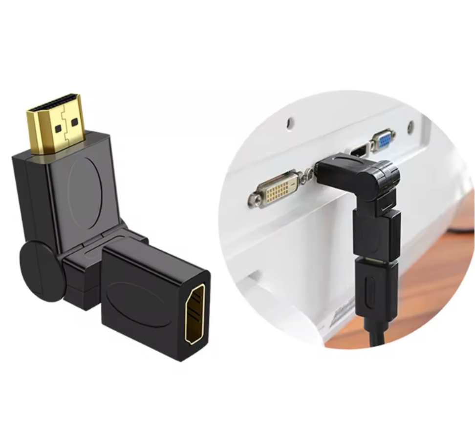 Adaptador Codo Hdmi Flexible Negro Extensor Macho A Hembra Conector