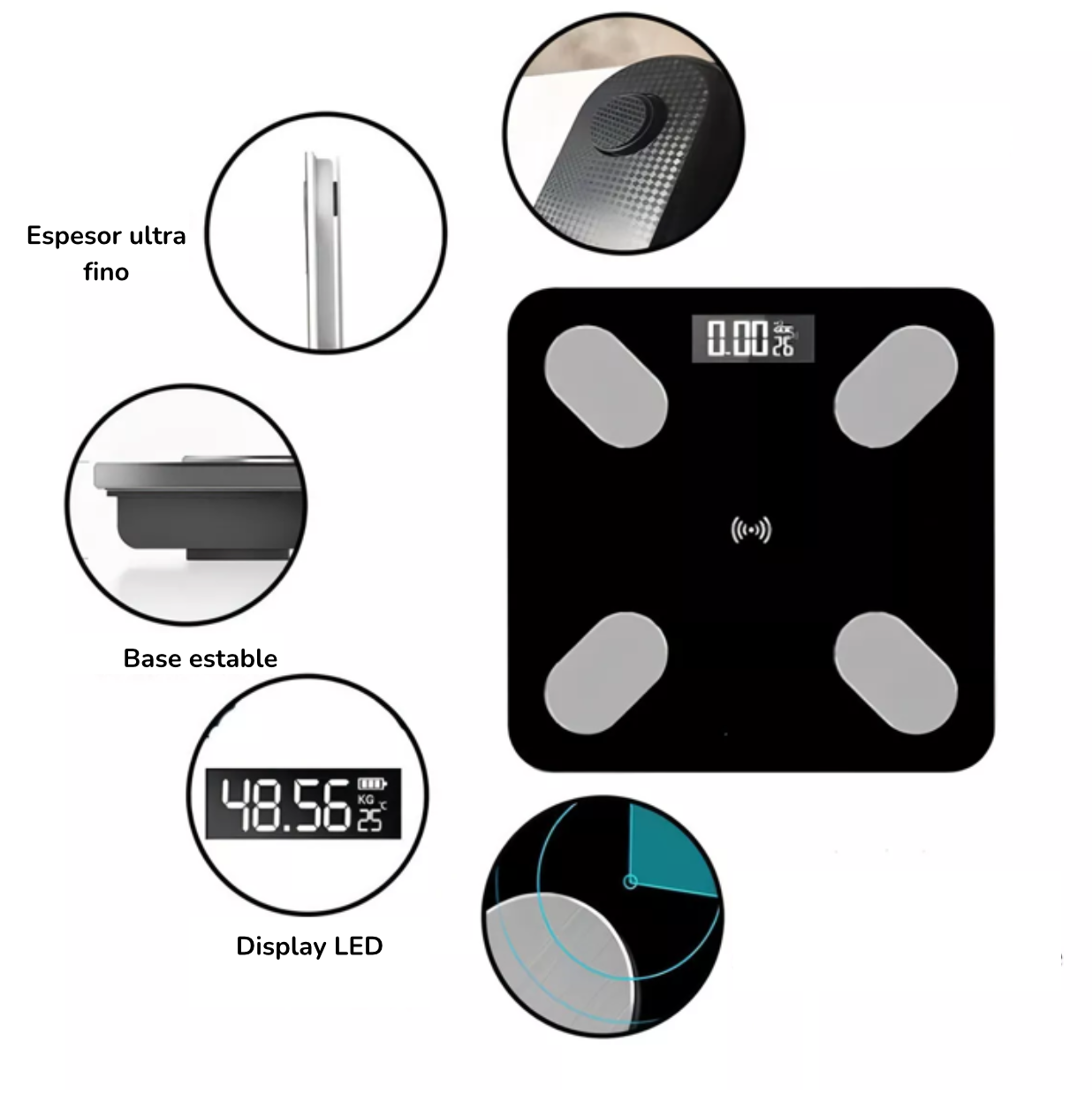 Balanza Báscula Digital Bluetooth Negra