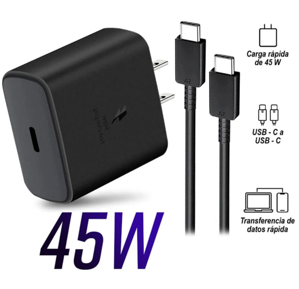 Complete Samsung 45w Charger - Cube and Generic Cable