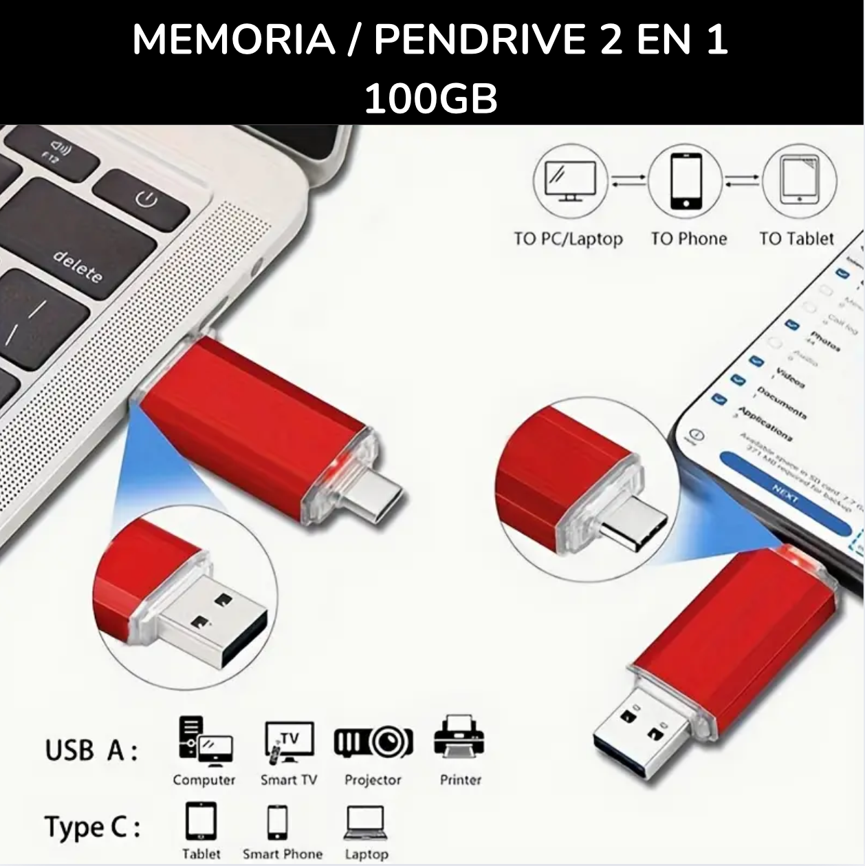 Memoria Usb Y Tipo C 100gb