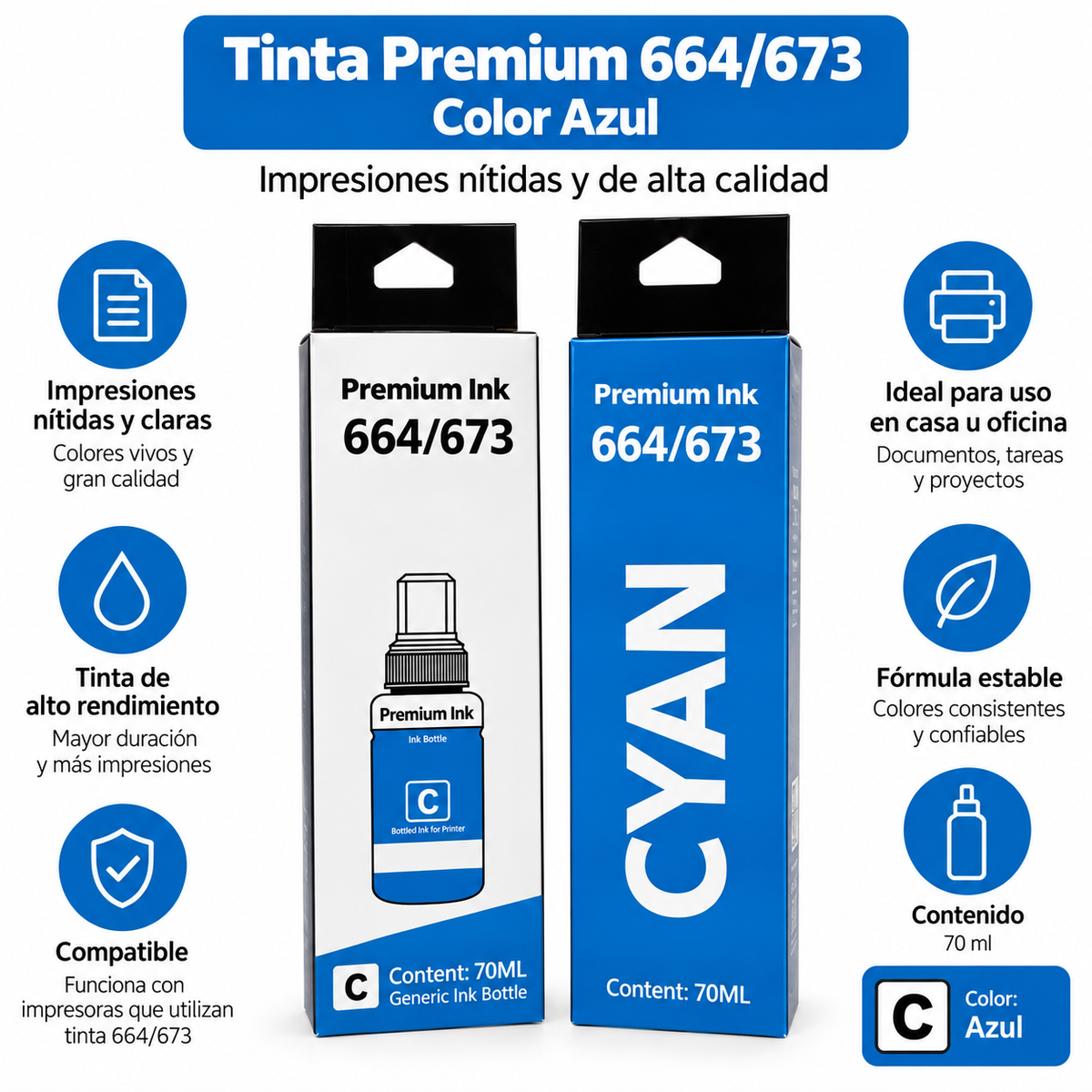 Tinta Genérica Compatible Con Epson 644-673 Azul 70ml