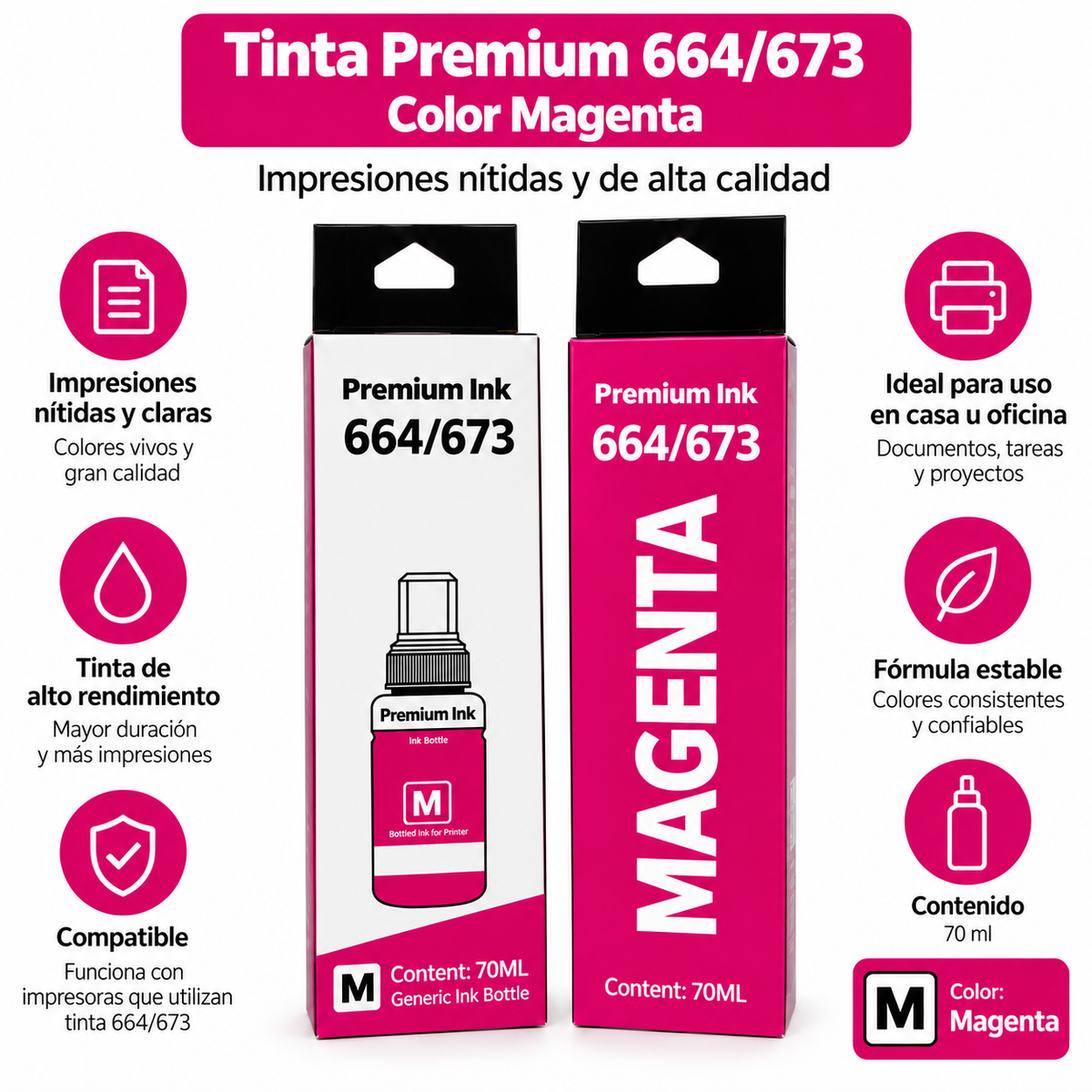 Tinta Genérica Compatible Con Epson 644-673 Magenta 70ml
