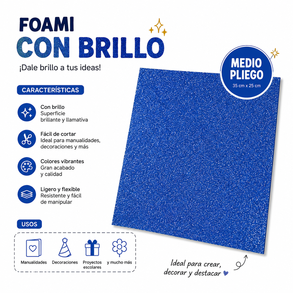 Foami Azul Oscuro Mirellado Fomi Medio Pliego