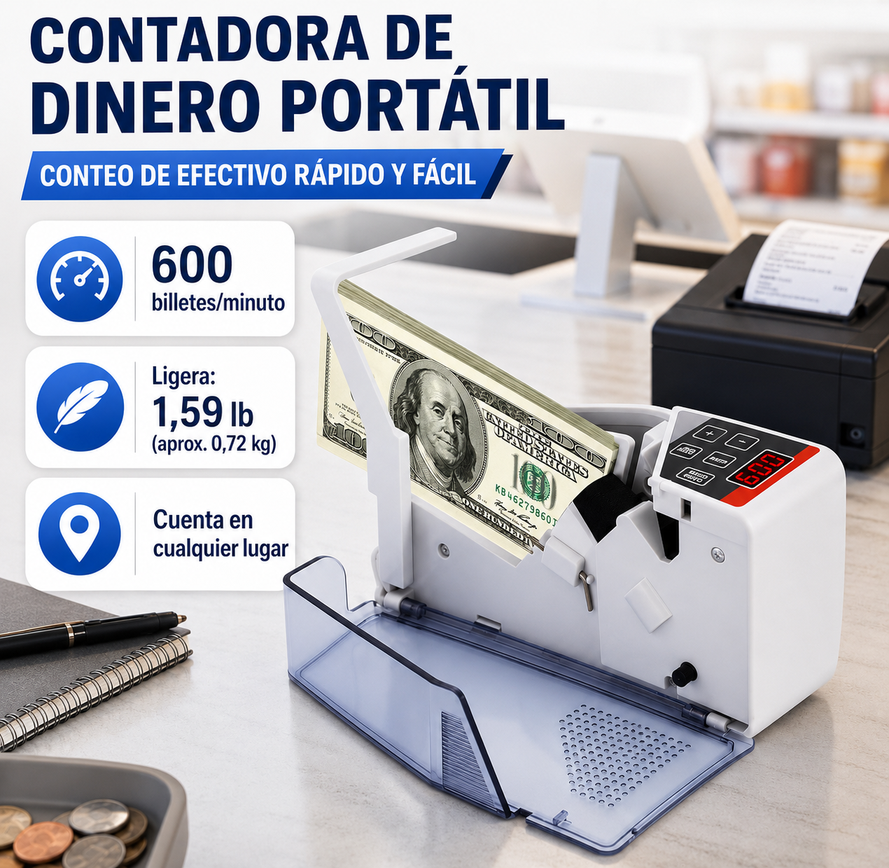 Contador De Billetes Portátil Detector De Billetes Falsos