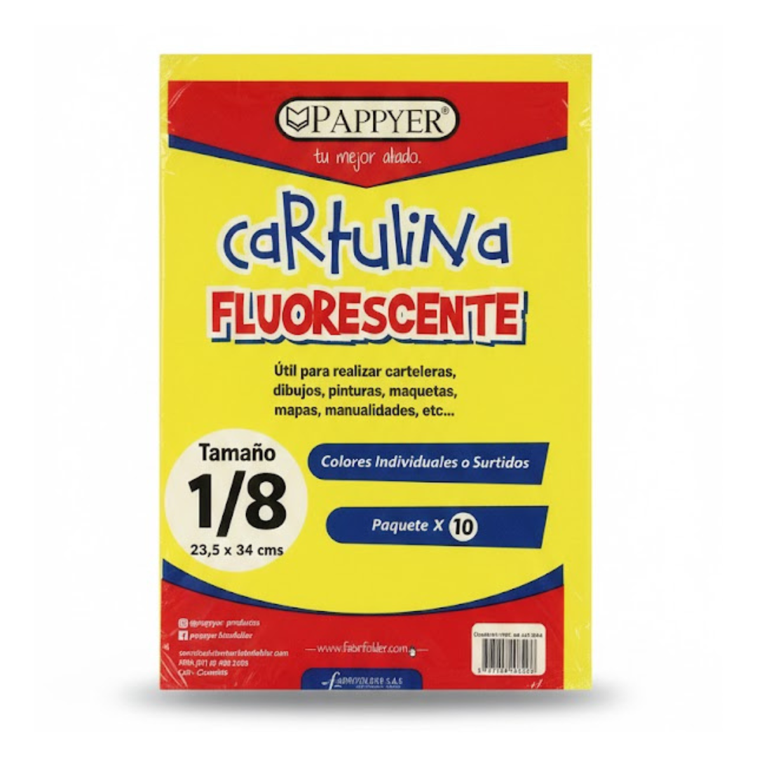Cartulina Colores Surtidos Fluorescentes 1/8