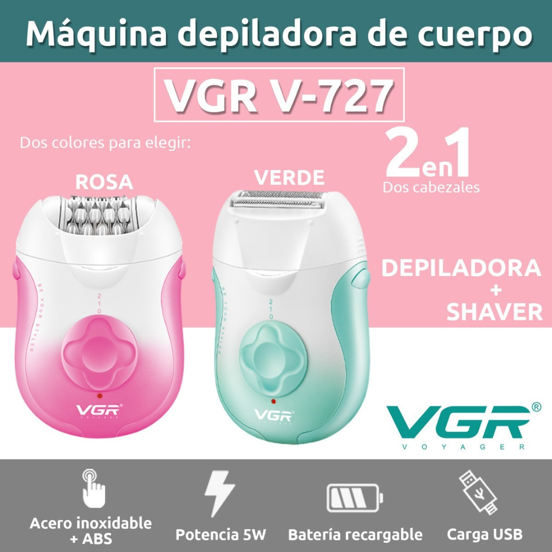 Depiladora Eléctrica Mujer Facial Corporal 2en1 Vgr V-727