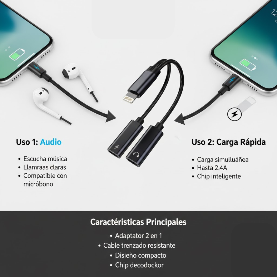 Adaptador Convertidor lightning a doble tipo c