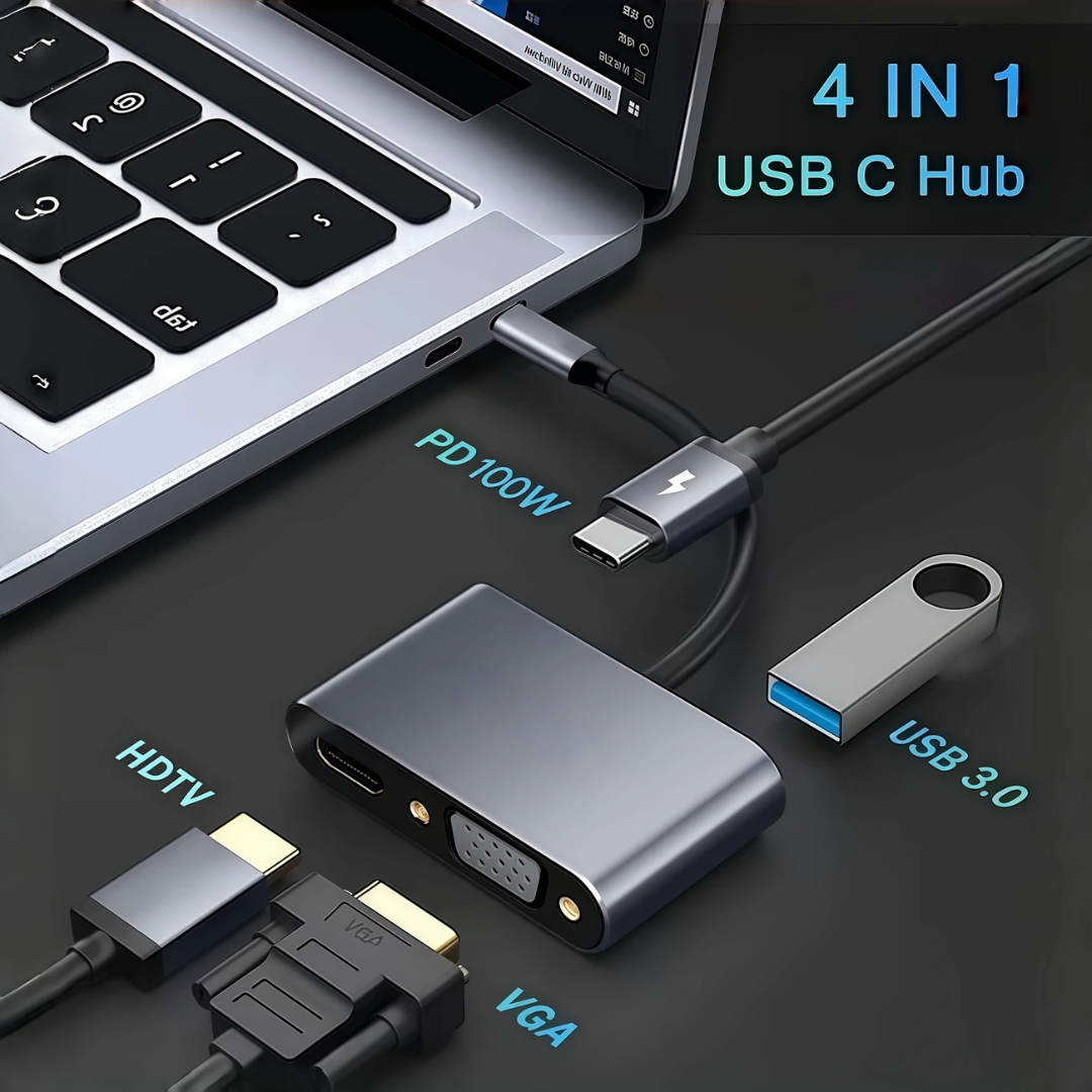 Type C to VGA, HDMI, USB and Type C Adapter