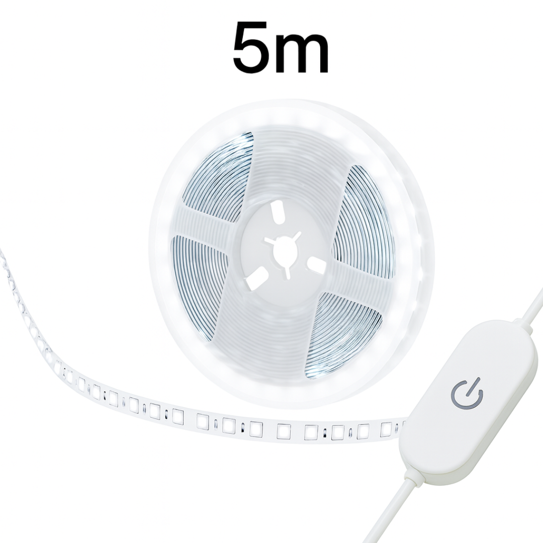 Cinta Led Blanca Fría 5 Metros Con Usb