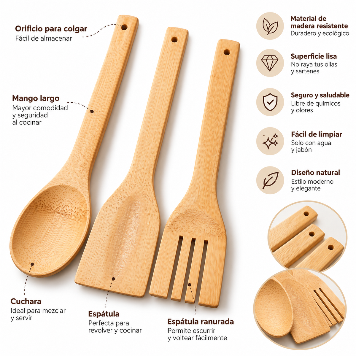 Utensilios De Cocina Madera X3