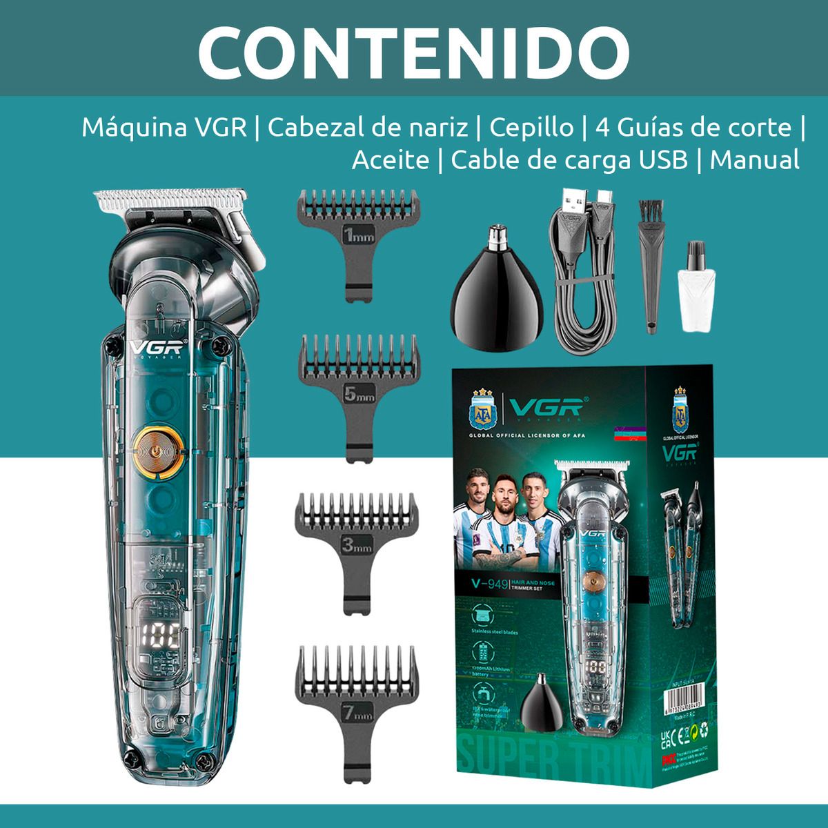 Kit profesional Máquina de Hombre inalambrica 6 en 1 VGR V-102