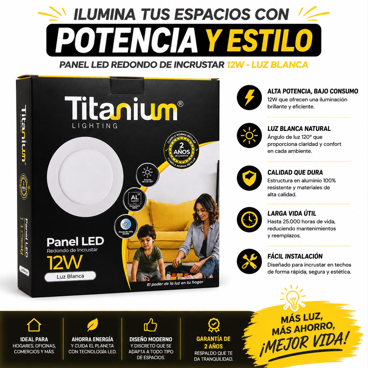 Panel Led 12w Redondo Incrustar Luz Blanca