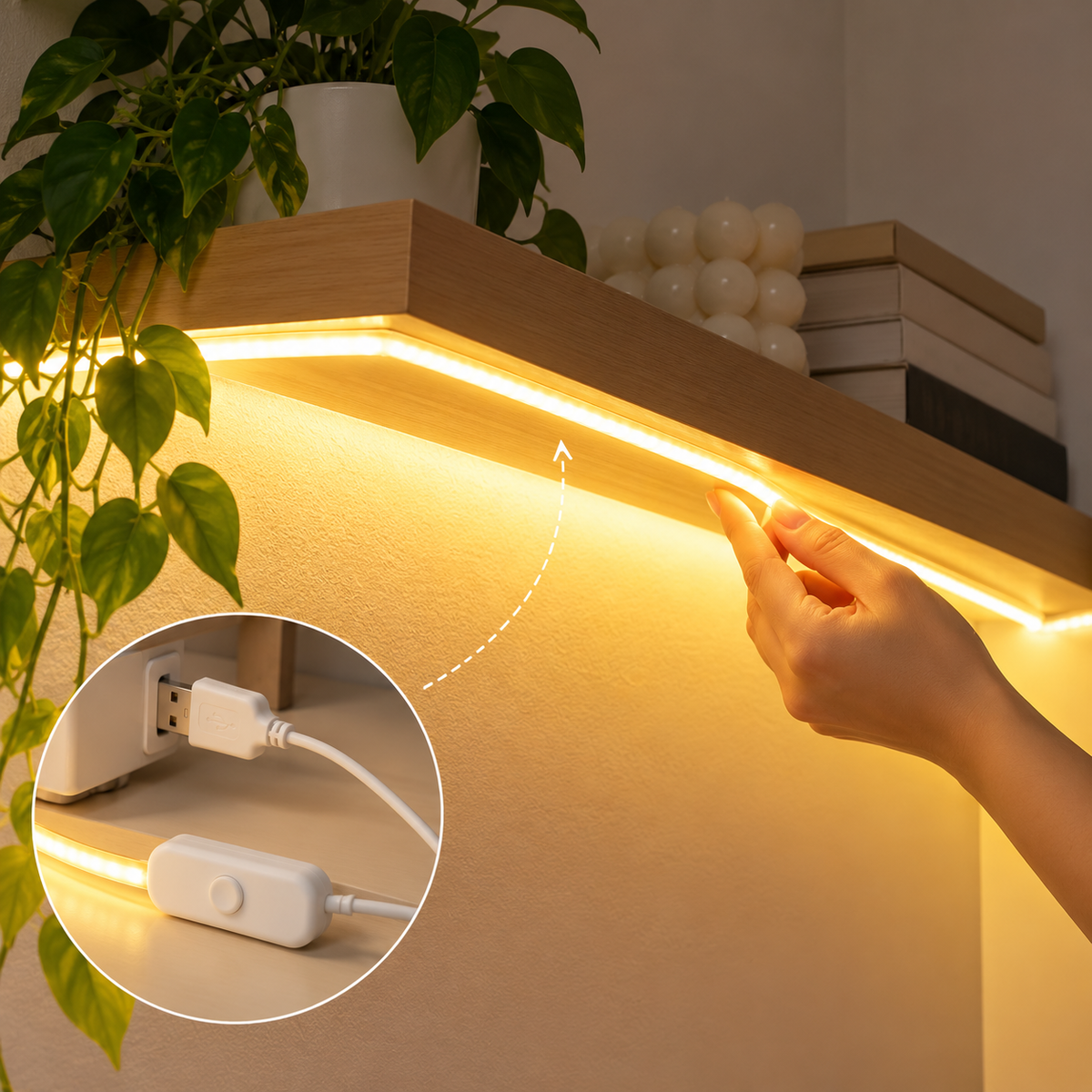 Cinta Luz Cálida Siliconada Flexible Con Usb Con 5 Metro