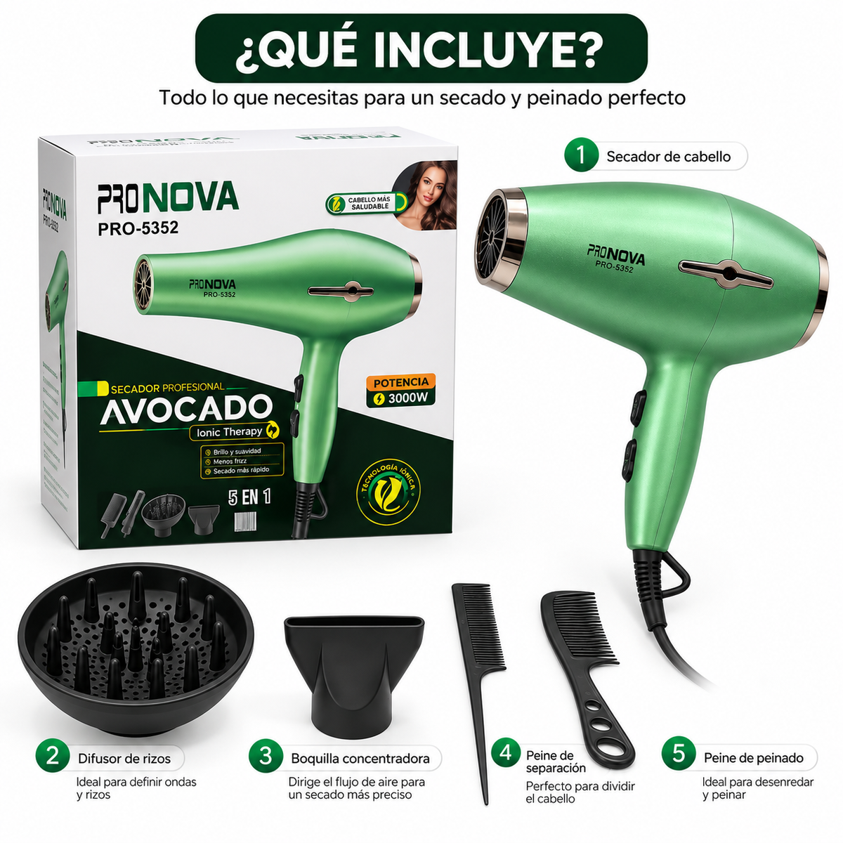 Secador 5000w Aguacate 5 En 1 Pronova